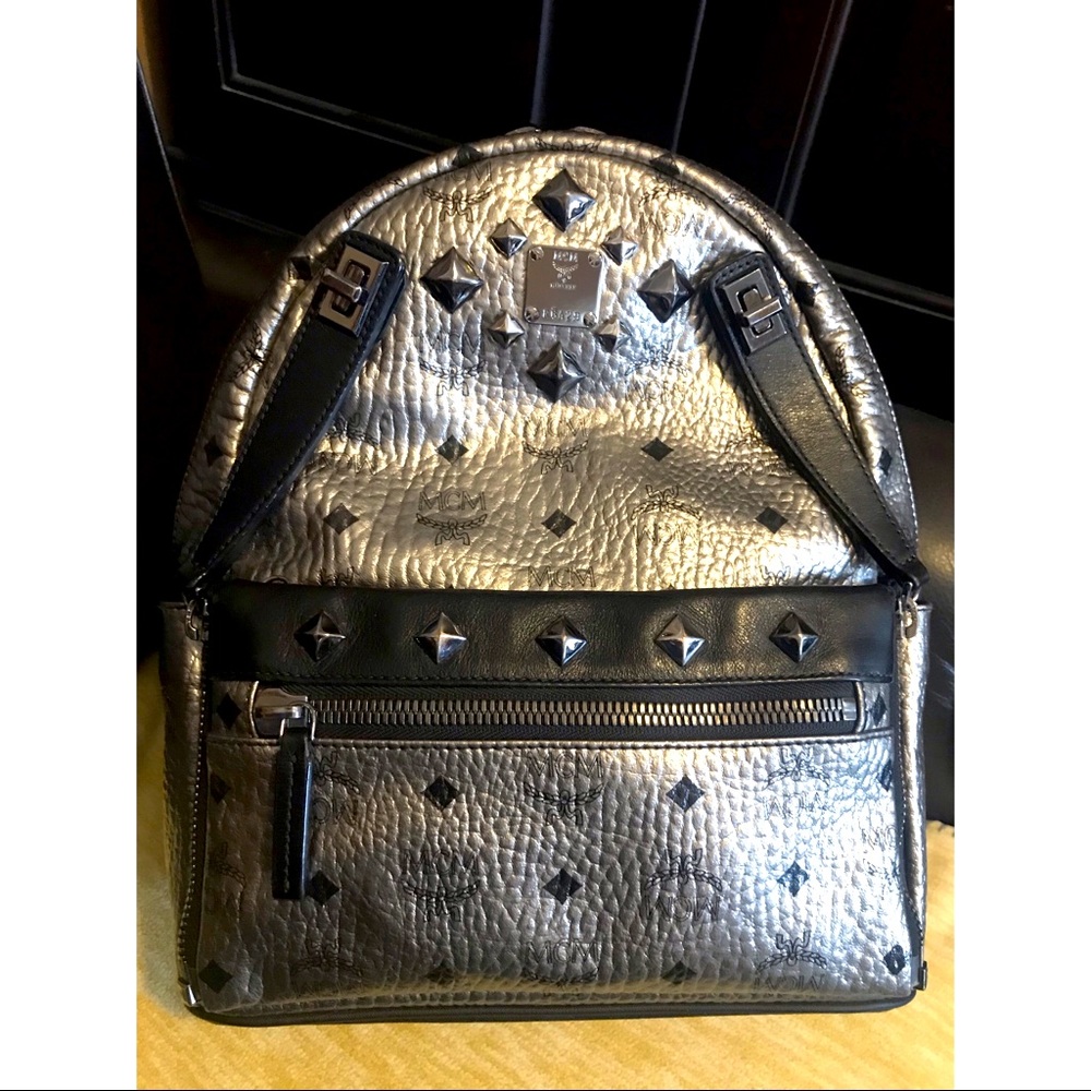 MCM Studded Stark Silver Metallic Backpack